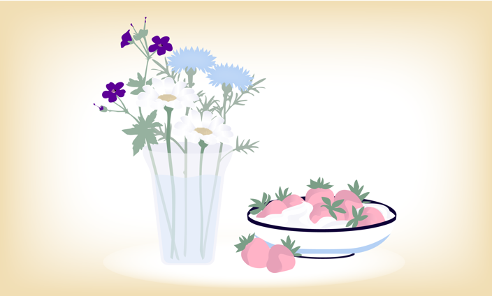 Sommarillustration Vas Och Jordgubbar 704X240px